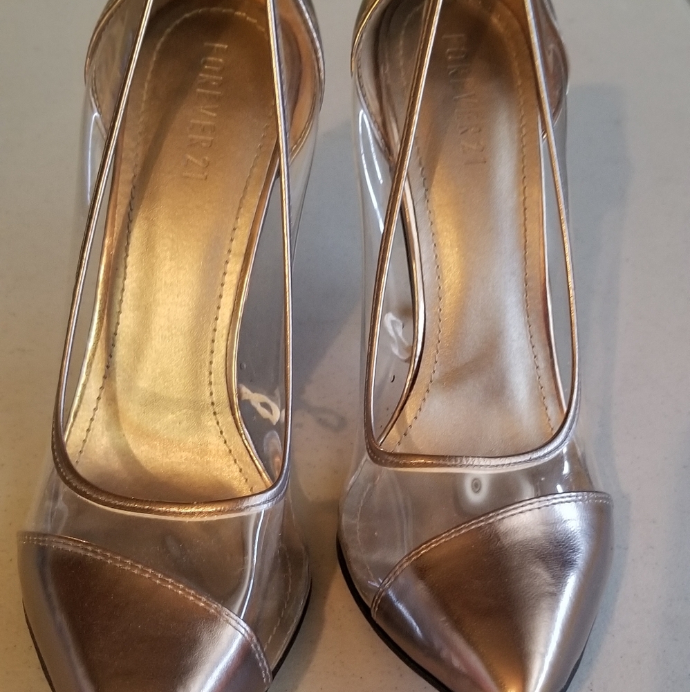 Clear and Pewter heels